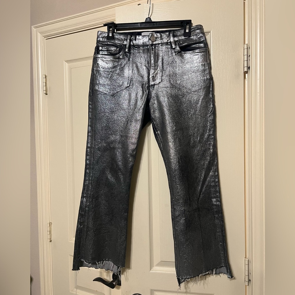 Frame Denim Metallic Black Le Crop Mini Boot Jeans 29